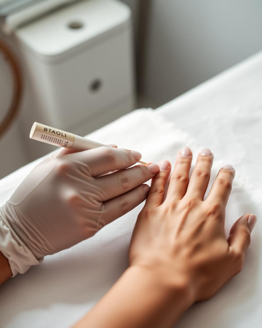 Student applying gel polish during a manicuring service