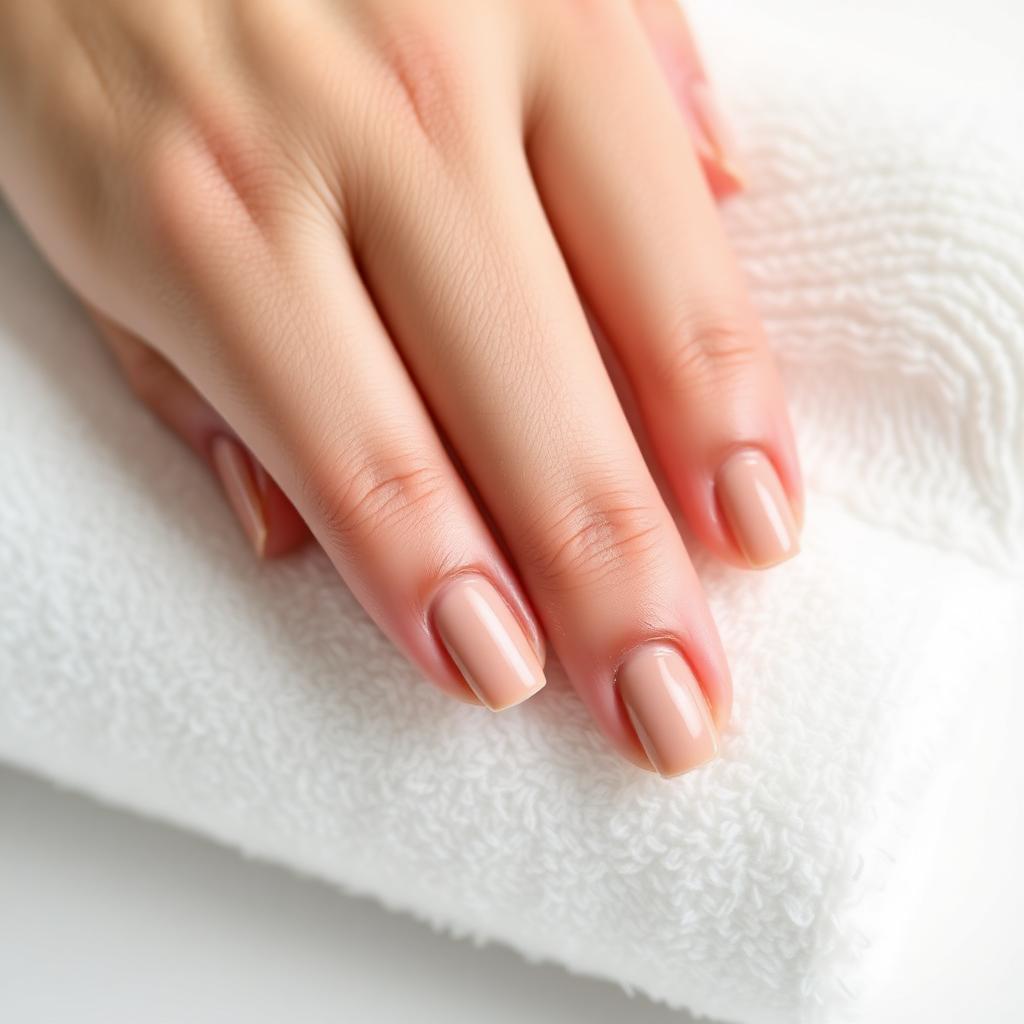 Finished natural manicure with sheer nude polish