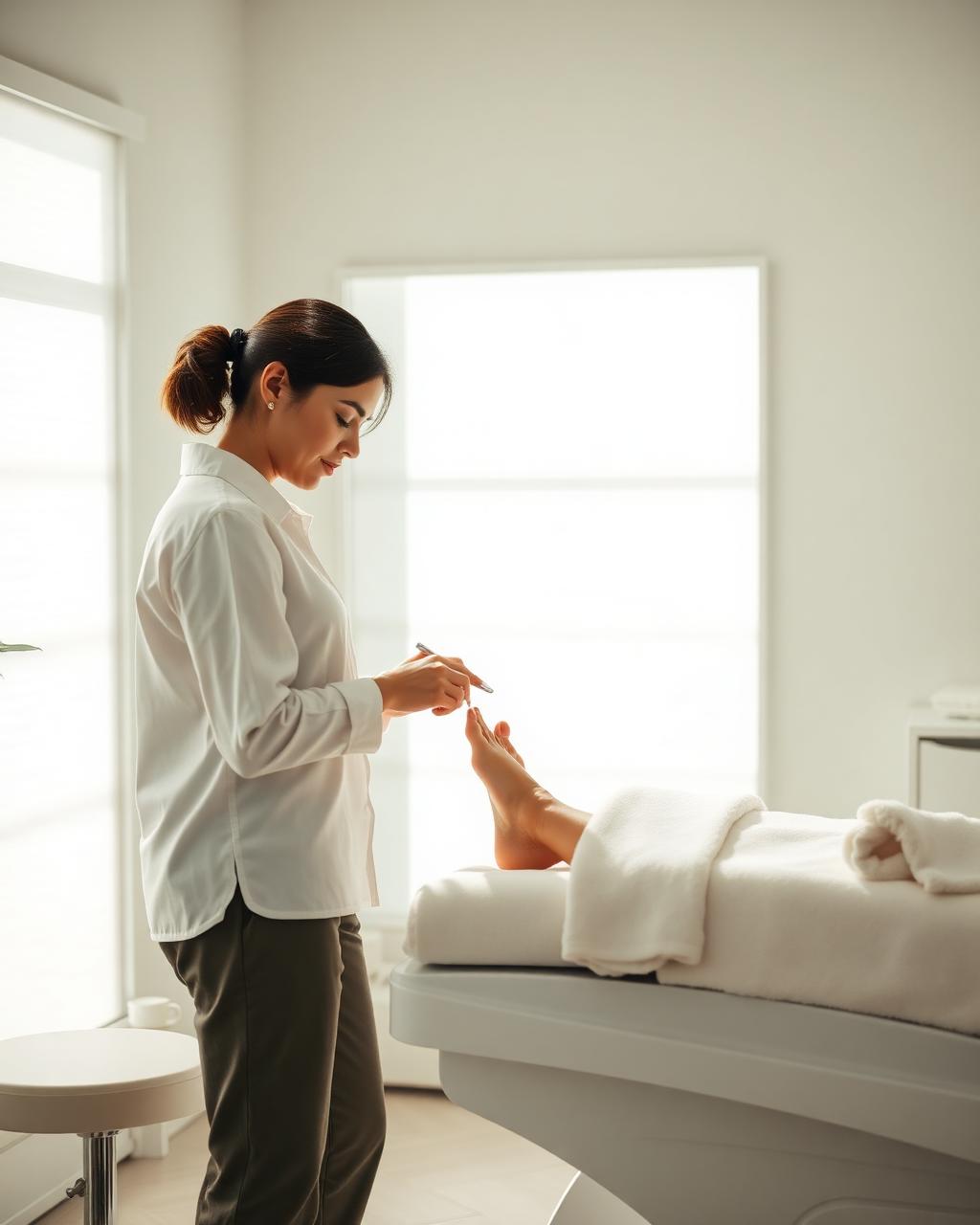 Student performing a spa pedicure in the student spa